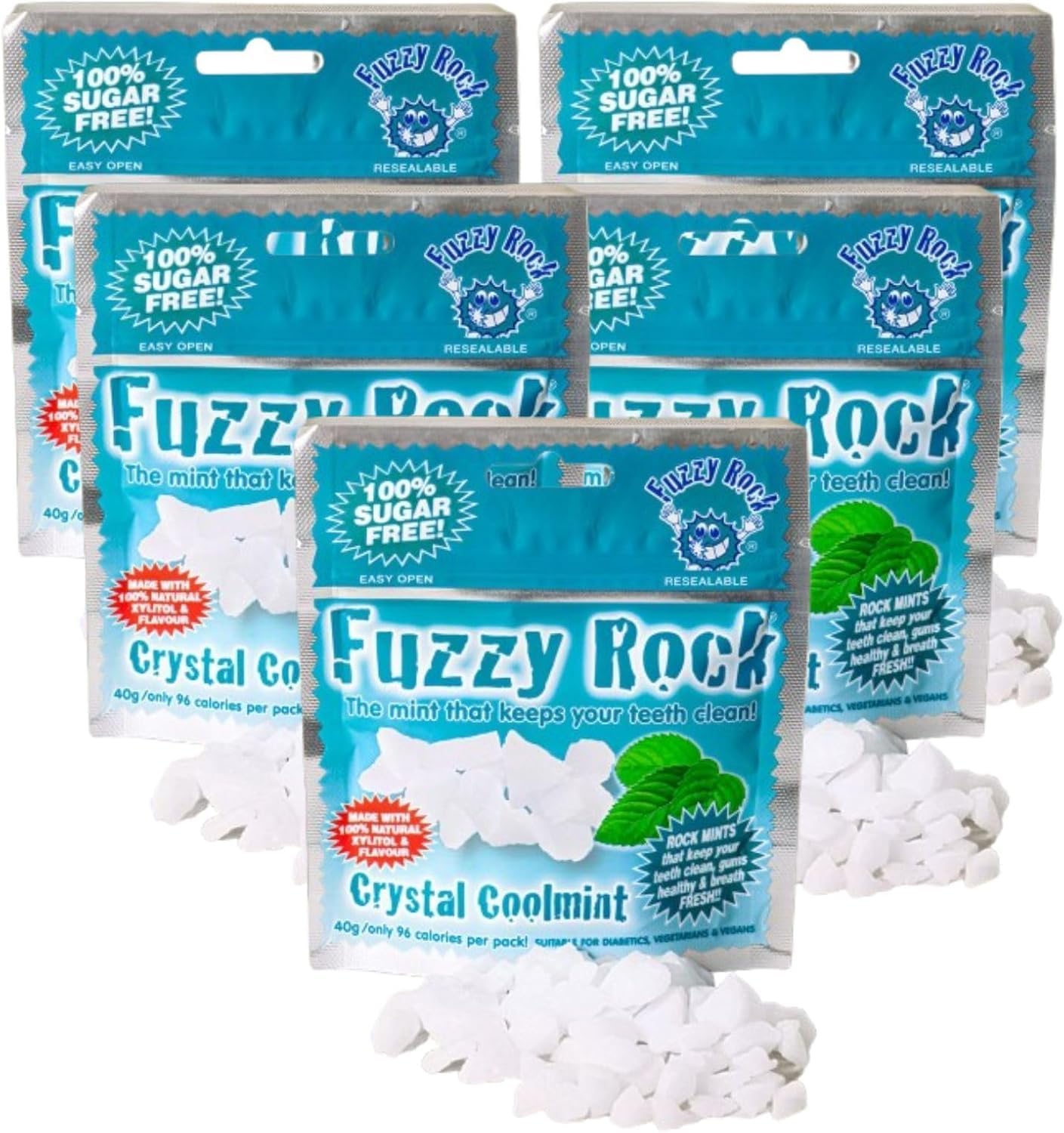 Fuzzy Rock Crystal Coolmint - Natural Sugar-Free Breath Freshener with Xylitol Crystals for Fresh Breath, Clean Teeth & Healthy Gums | Great for