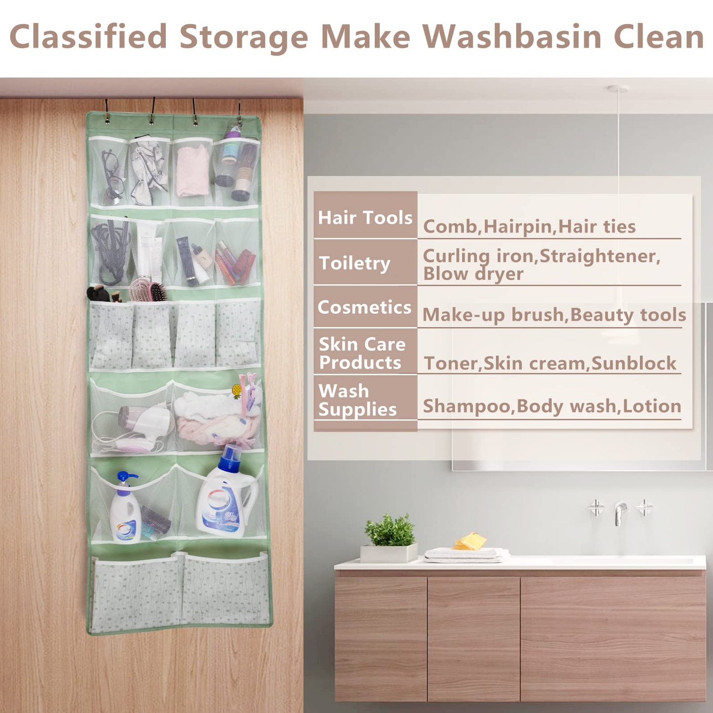 18 Pockets Over Door Storage Organiser,Back of Door Hanging Pocket for Shoes,Sock,Underwear,Hat,Handbag,Cleaning Supply,Toiletry,Behind Door Storage