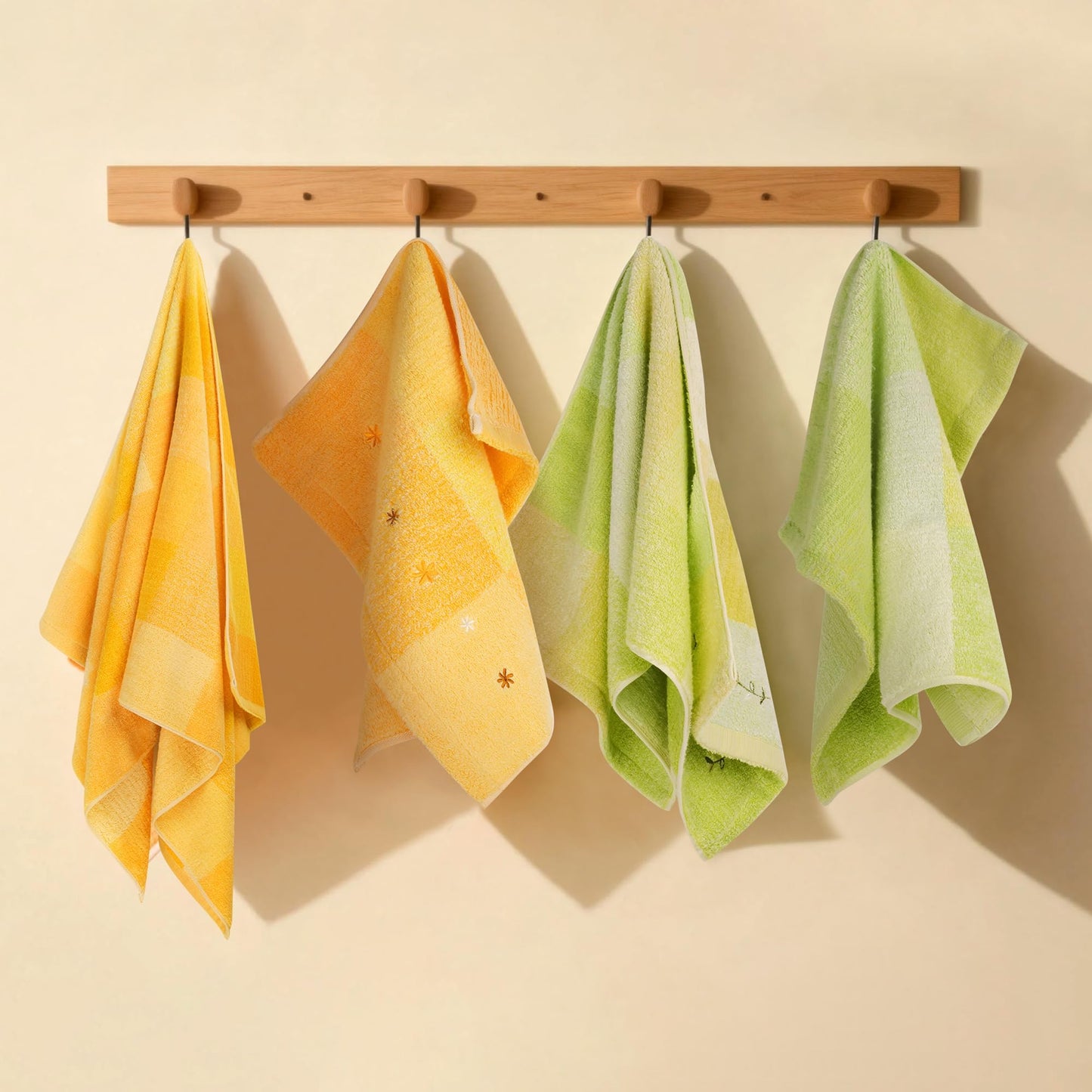 Vie TRIOMPHE Yellow Green 4 Piece Zero Twist Towel Set -1 Bath Towel 70x130cm 1 Face/Hand Towel 35x80cm 2 Facecloths Flannel 35x38cm 100% Cotton