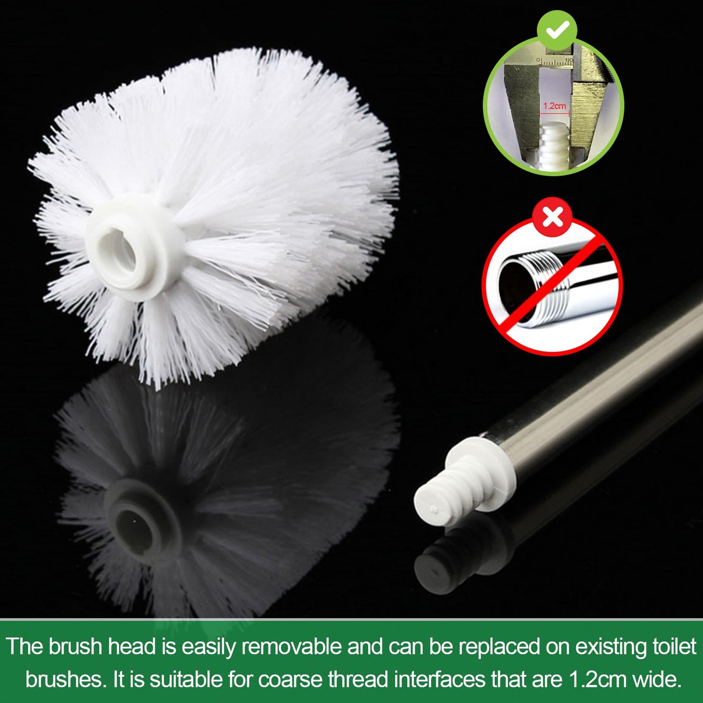 Skibetfo 4pcs Replacement Toilet Brush Head White Antibacterial Toilet Brush Replacement Head Screw On 12mm Thread Port Toilet Cleaning Brushes Head