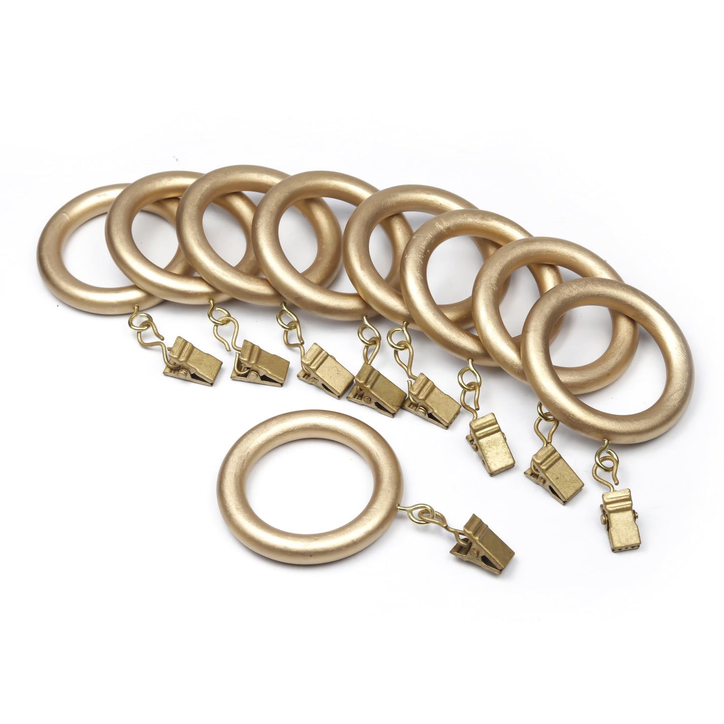 24 Pieces Golden Wooden Curtain Rings with Clips ? Fits 1-1.5 Inch Rods (1.75 Inch Inner Diameter)