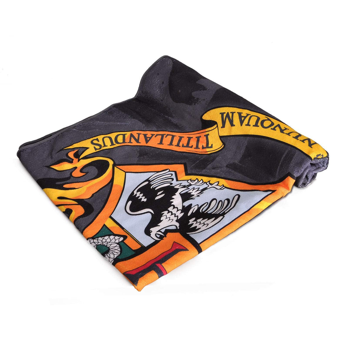 Elbenwald Harry Potter Beach Towel with Hogwarts Houses Coat of Arms Motif 90x180cm Gray