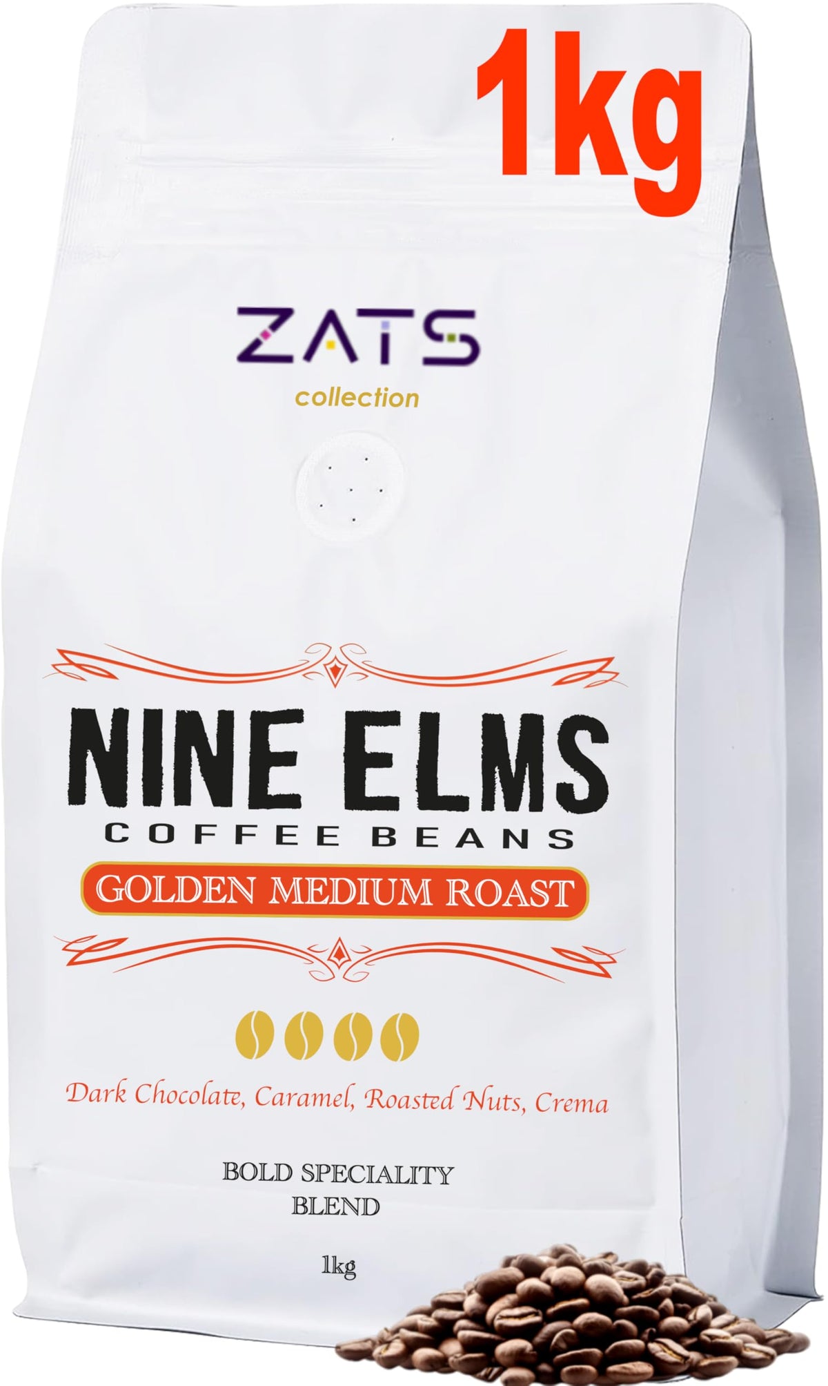 ZATS Coffee Beans Speciality Crema Blend 1kg, Golden Medium Roast, Intensity 4/5, Arabica & Robusta, Strong Artisan Espresso, Whole Coffee Beans