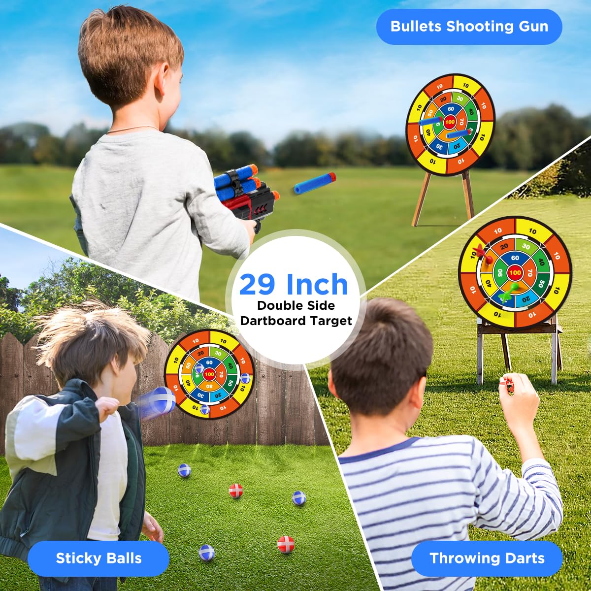 VATOS 2 Pack Archery Set for 5-11 Year Old Boys & Girls, Light Up Bow & Arrow Toy with Cup Suction Target & 29 IN Dart Board, Indoor/Outdoor Activity