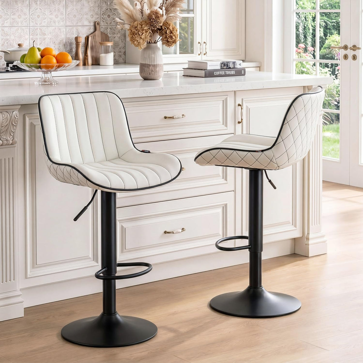 YOUNUOKE Bar Stools Set of 2 White Counter Height Bar Chairs