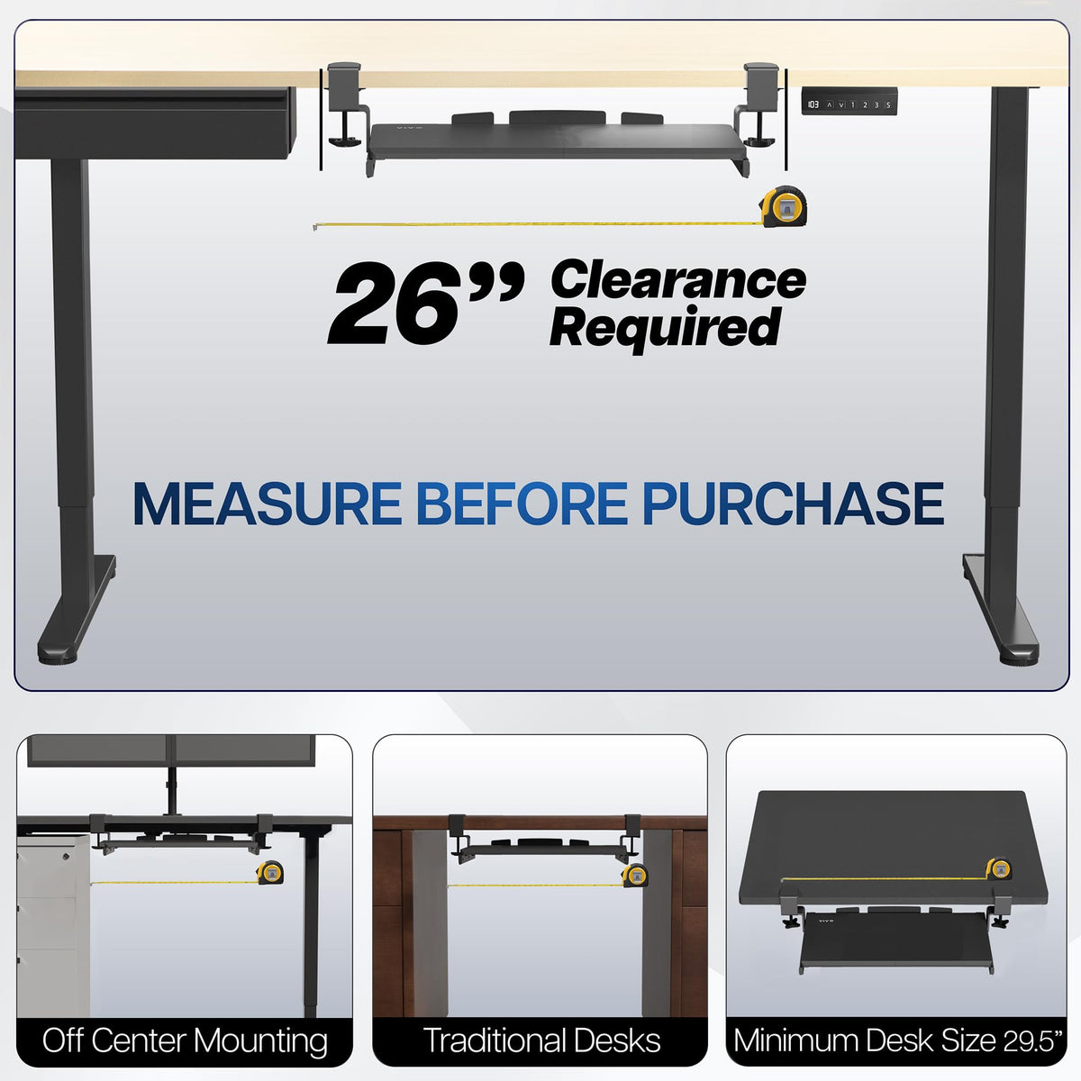 VIVO Small Keyboard Tray, Under Desk Pull Out with Extra Sturdy C Clamp Mount System, 20 (26 with Clamps) x 11 inch Slide-Out Platform Drawer, Rustic