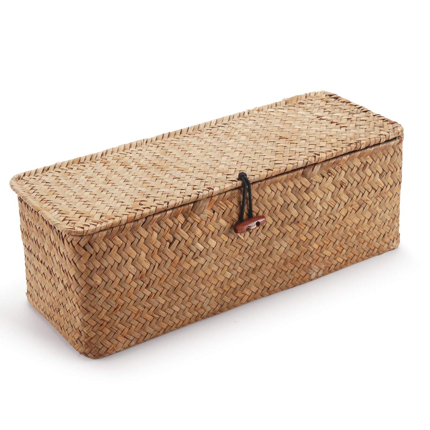 Seagrass Storage Basket with Lid Small Woven Shelf Baskets Rectangular with Sections for Organize Snack Toys Tampon