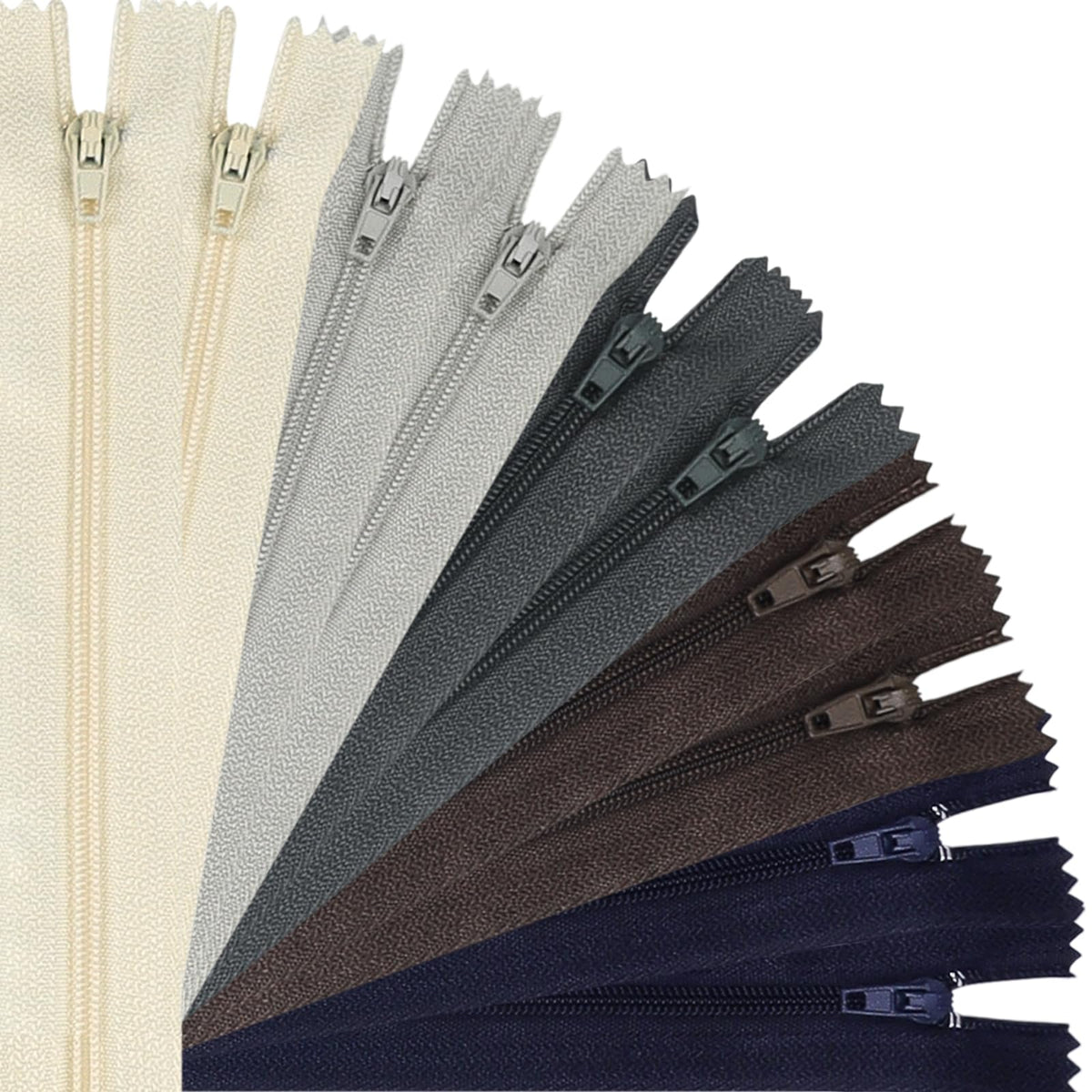 DOITEM Zip Nylon Zips, 25 cm Long, 2.5 cm Wide for Clothing, Bag, Pencil Case, Cushion Cover, Pack of 10, 5 Colours (5 Colors, 20cm)