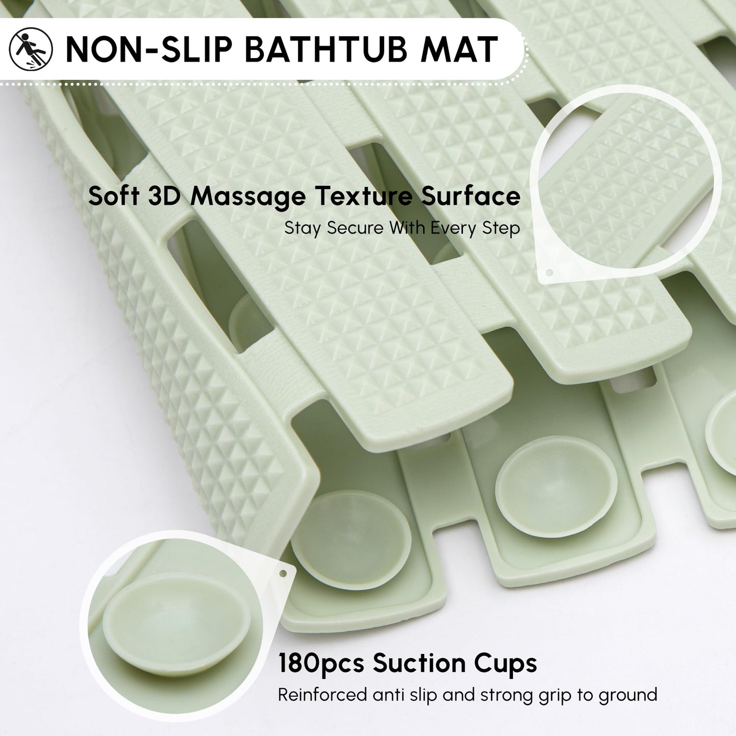 WELTRXE Bath Mat Non Slip Anti Mould, 70 x 40cm Anti Slip Bath Mat for Tub, Super Soft Bathtub Mat