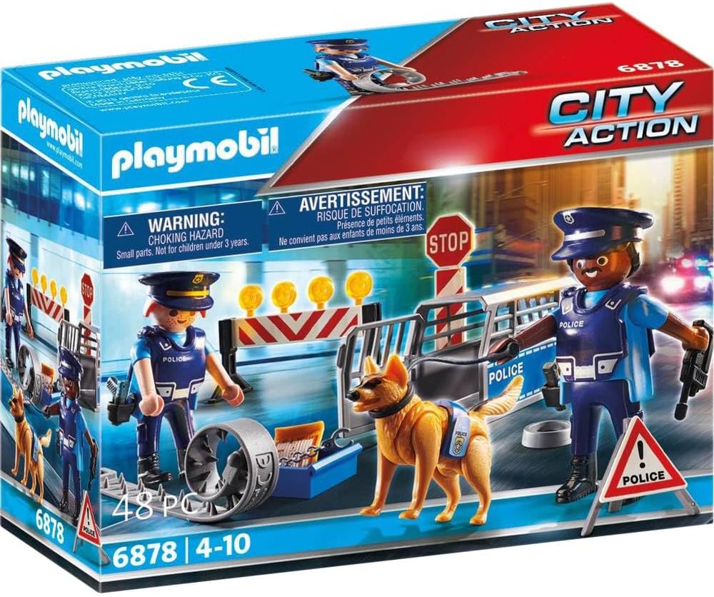 Playmobil 6878 City Action Police Roadblock, New but open, scruffy box