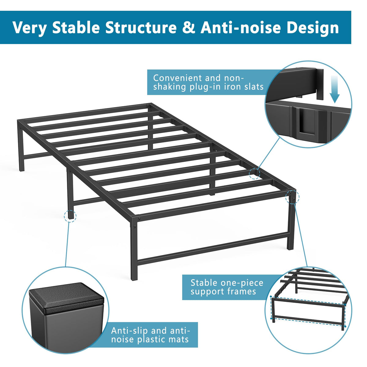 Yornoli 3ft Single Bed Heavy Duty Steel Slats Single Metal Bed Frames with 31.5cm Platform Storage for Adult No Box Spring Needed Easy Assembly