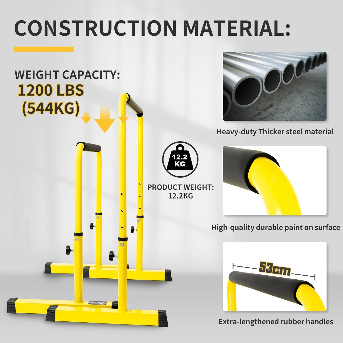 POWER GUIDANCE Dip Bar Adjustable Dip Station Pull Up Bar Body Strength Training - Adjustable Height for 77cm 84cm 91cm 98cm Square Base for