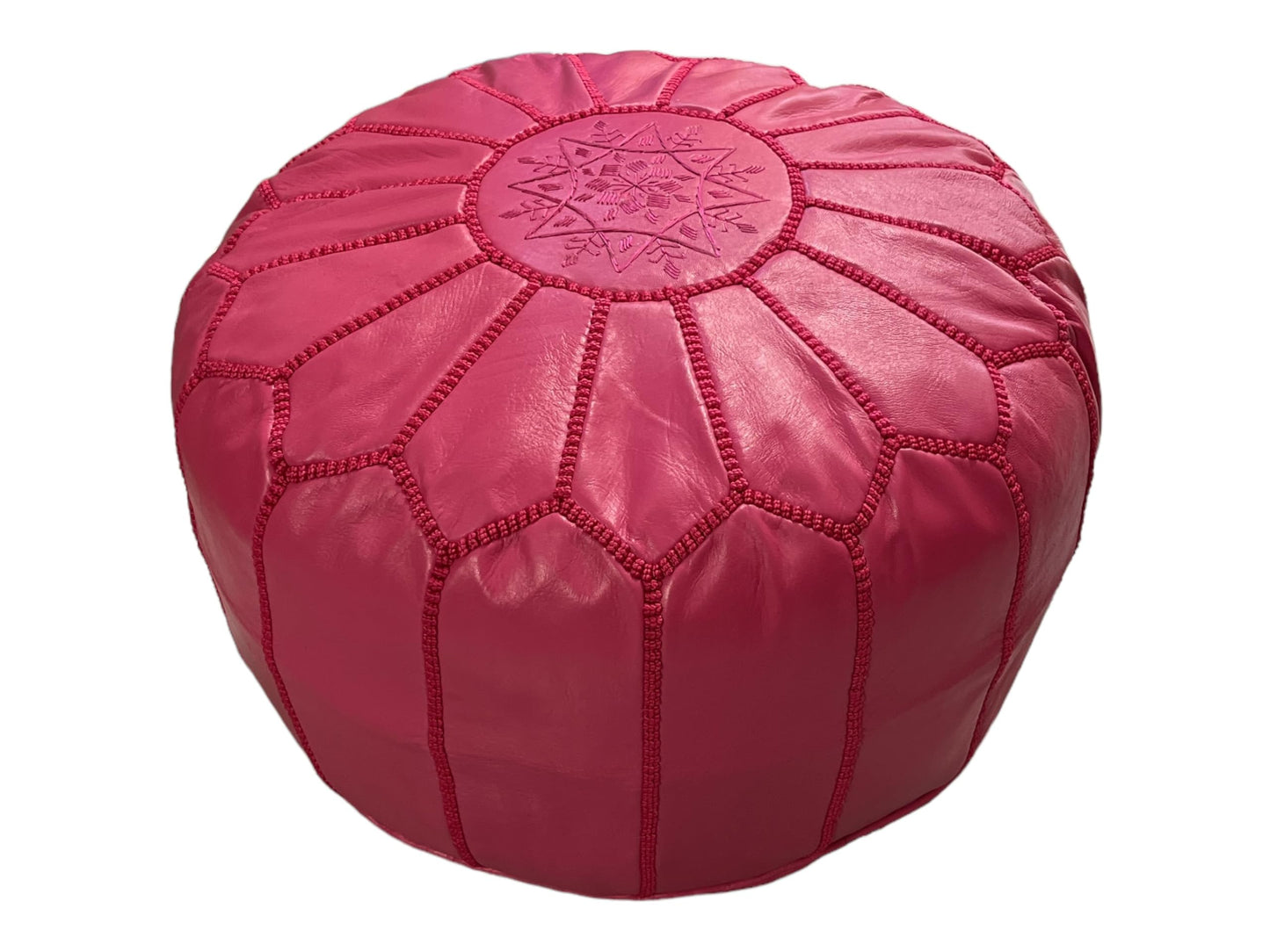 Handmade Real Leather Moroccan Pouffe - Luxury 100% Genuine Leather Ottoman Footstool - Unstuffed (Fuschia Pink)