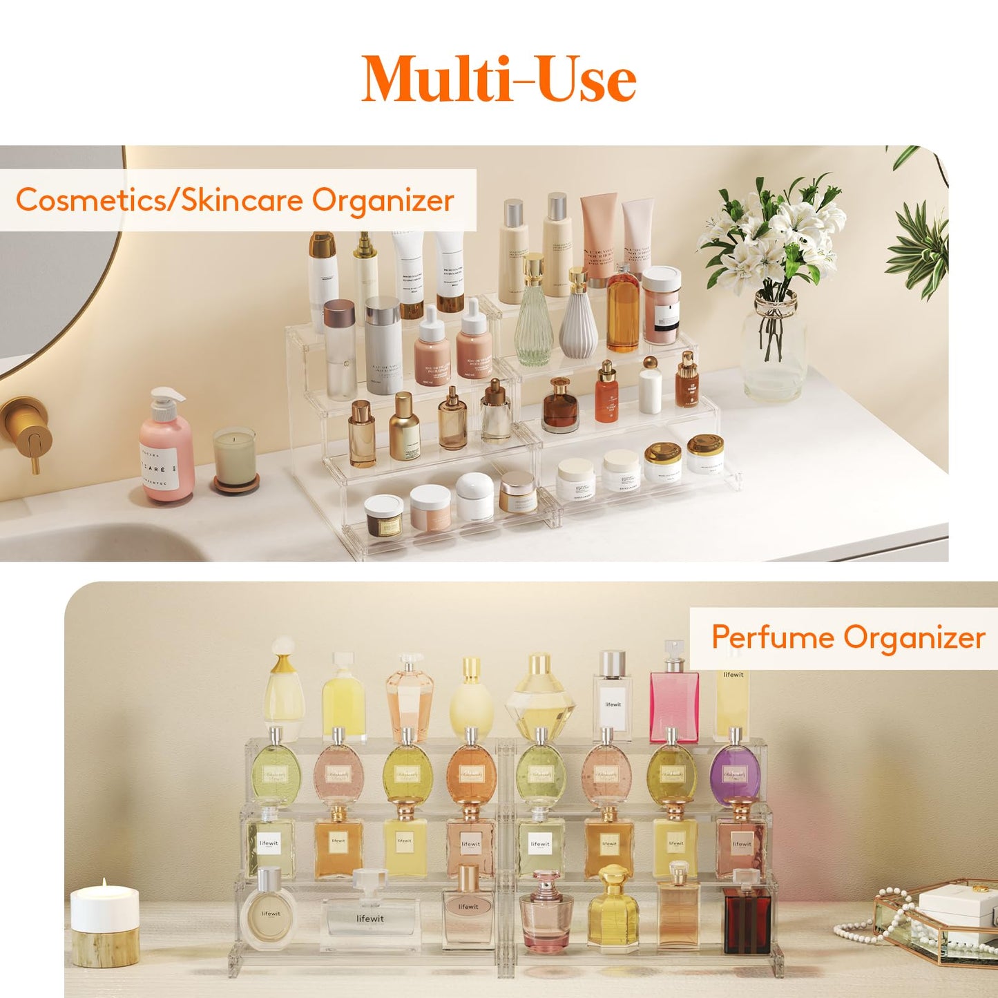 Lifewit Clear Display Stand, 12 Inch 4 Tires Perfume Display Stand Holder, Plastic Display Riser for Figures, Cupcake