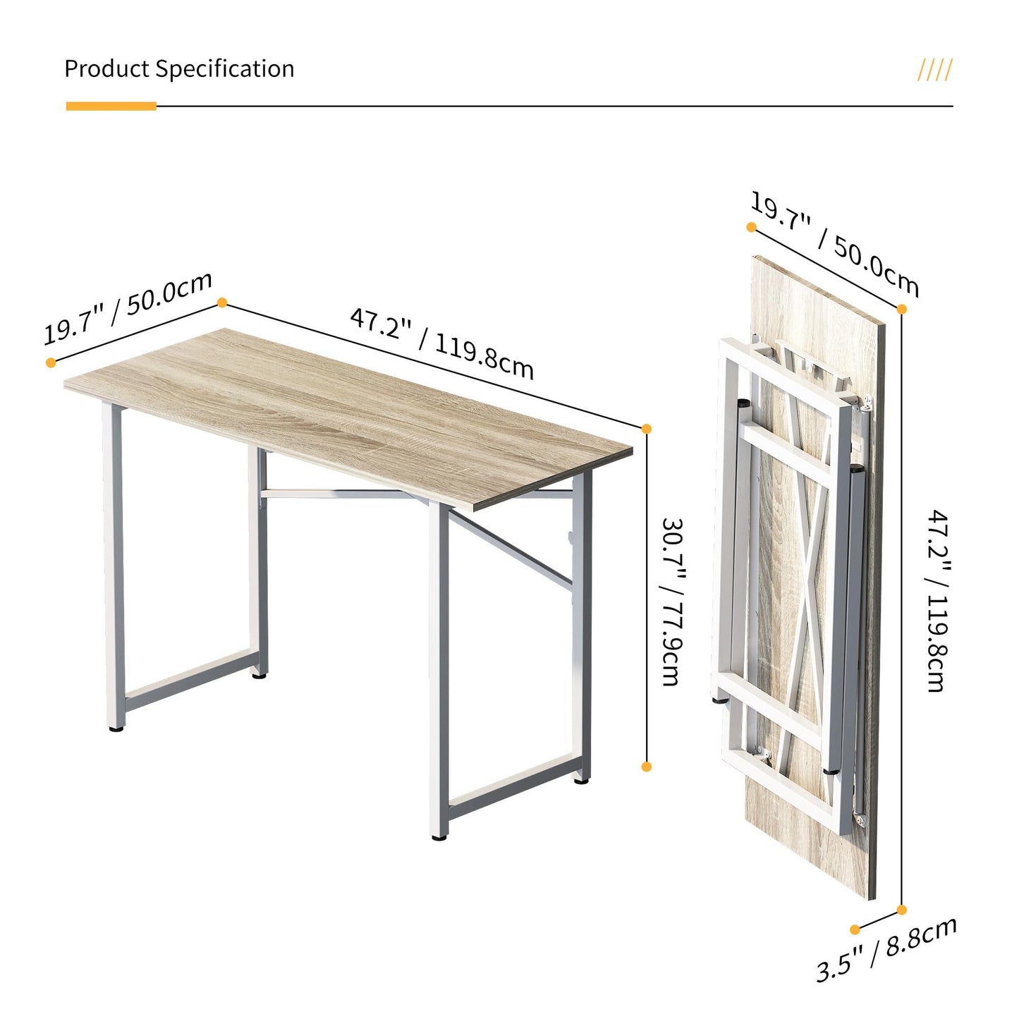 Lutown-Teen Folding Desk 120 cm No Assembly Required, Beige