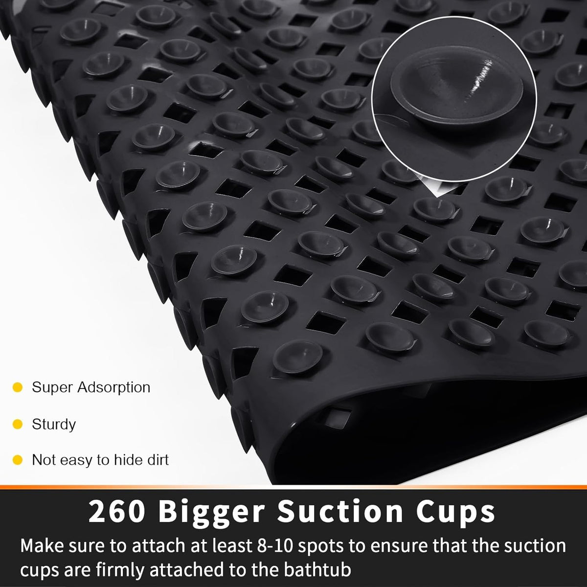 Yimobra Non Slip Bath Mat, Super Strong Suction Cups, 88 x 40 cm Long Tub Mat with Drain Holes, Machine Washable Fast Draining Shower Mats