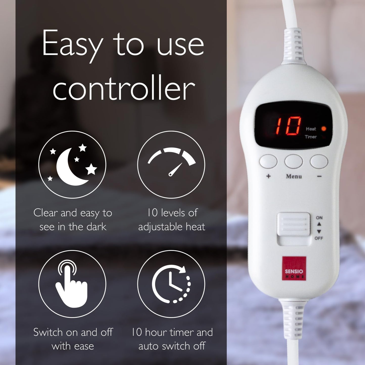 Sensio Home Luxury Heated Throw Electric Blanket Cream, Flannel Fleece with Teddy Fleece On The Inside, Machine Washable, Digital Remote with 10 Heat
