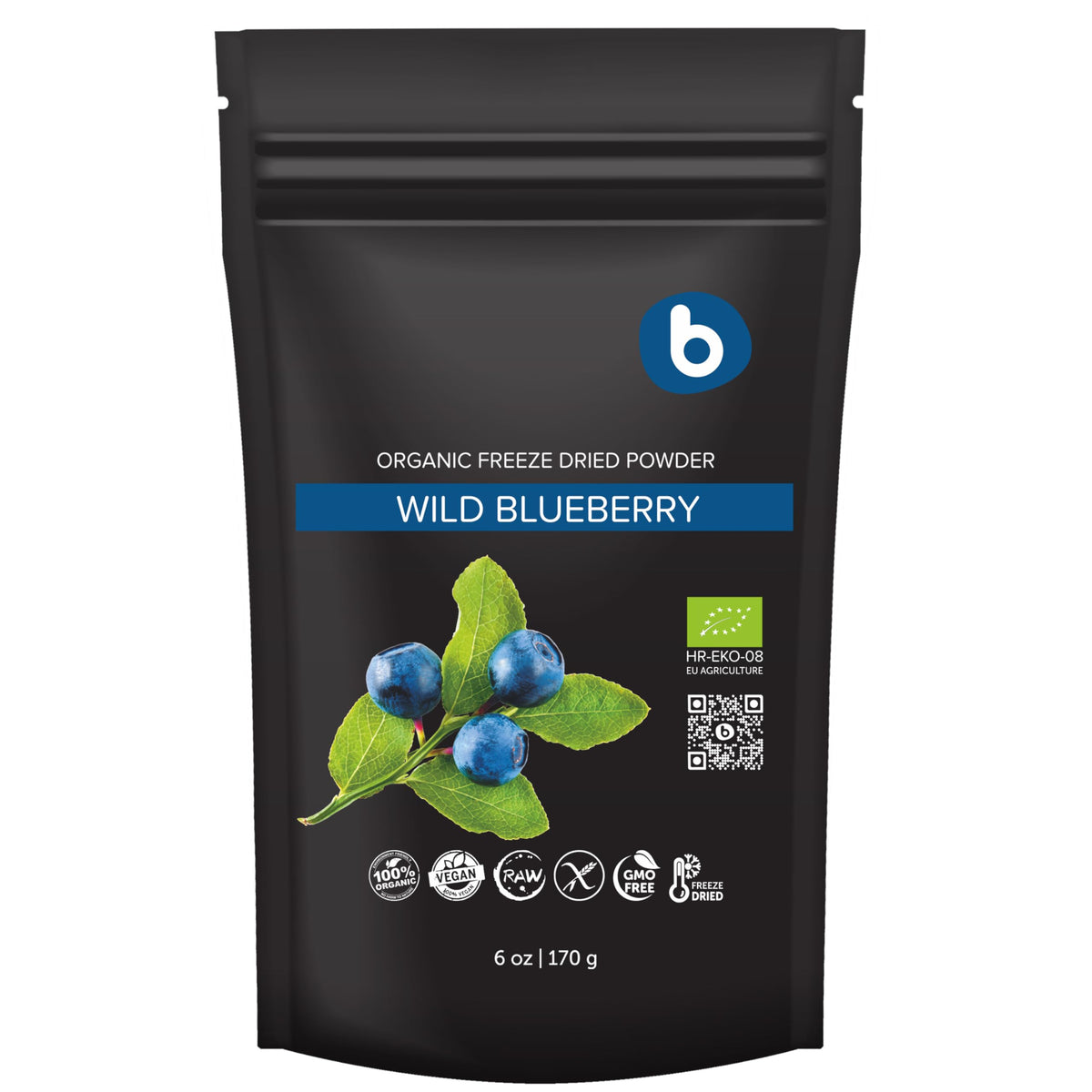 Organic Wild Blueberry Powder from Freeze Dried Wild Blueberries, Bilberries, Antioxidant Superfood, for Smoothies, Baking and Flavoring, 170g