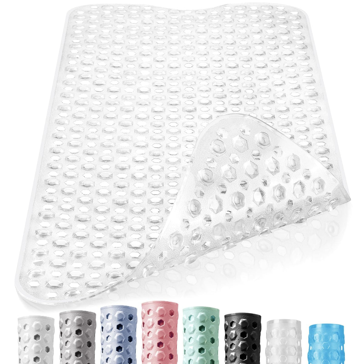 DOPROP Extra Long Anti-Slip Bathtub Mat - 100x40 cm Clear Bath Mat with Strong Suction Cups, Non-Slip Shower Floor Mat for Elderly, Children, Adults -