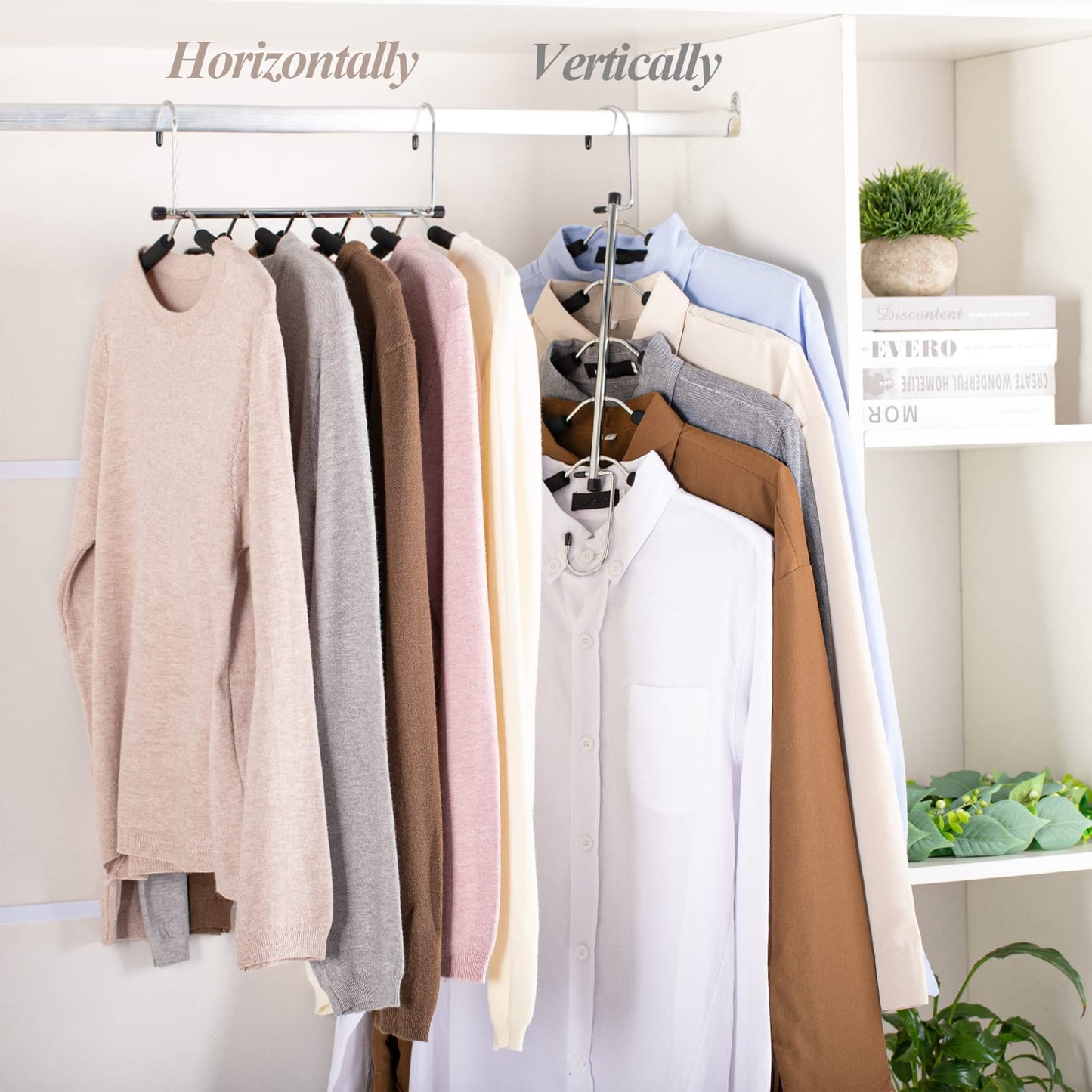 Shirt Hangers Space Saving, Non Slip 5 in 1 Coat Hangers, Black, 2Pack