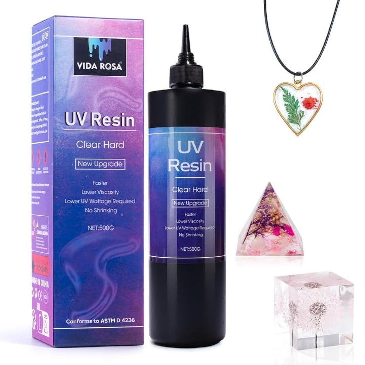 500g Clear UV Resin Hard Type New Formula One Minute Ultraviolet Solar Quick Curing Epoxy Resin Glue for Casting & Coating/Molds/Jewelry Pendants
