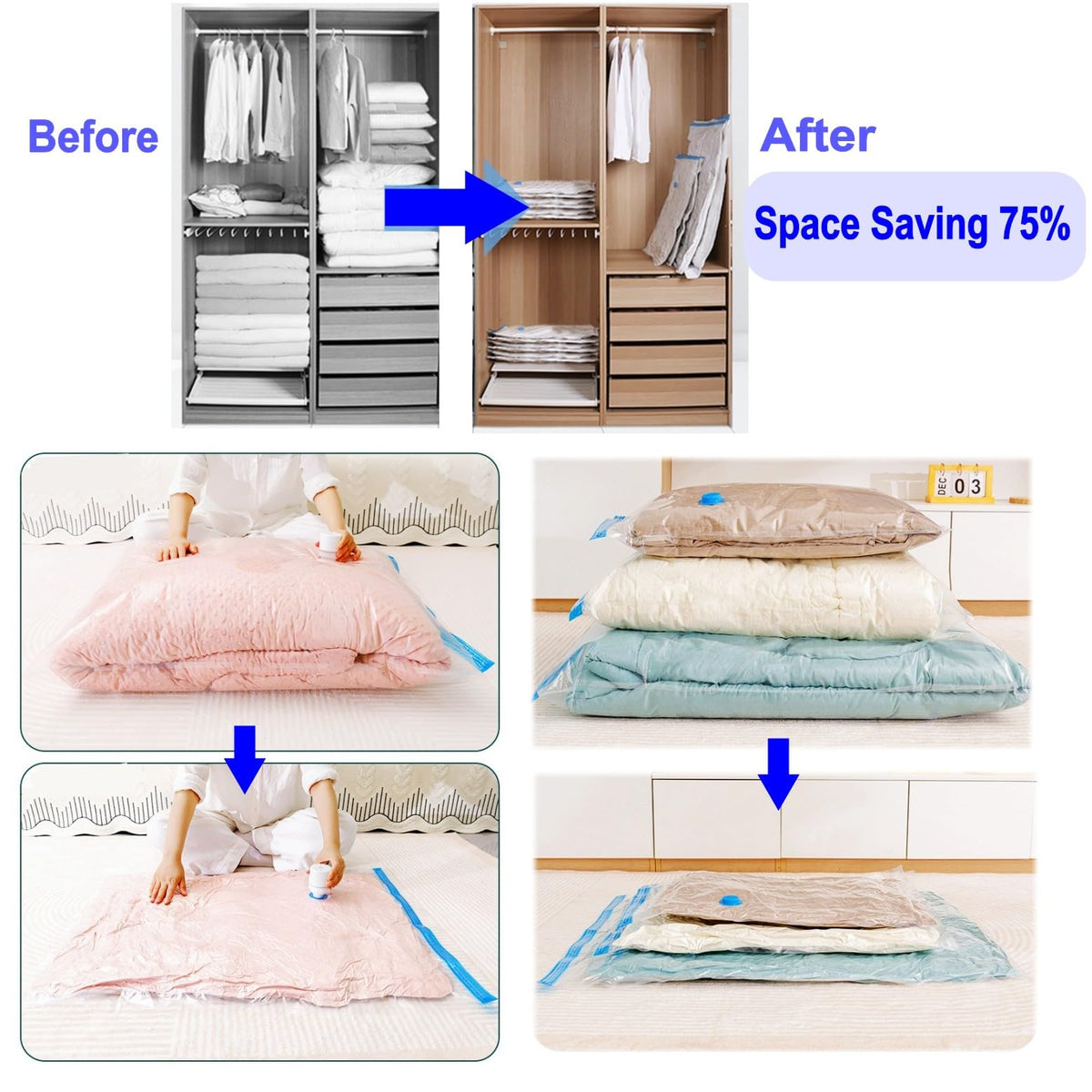 JZK 2-Pack 100x130cm Jumbo Vacuum Storage Bags For King Size Duvet Quilt