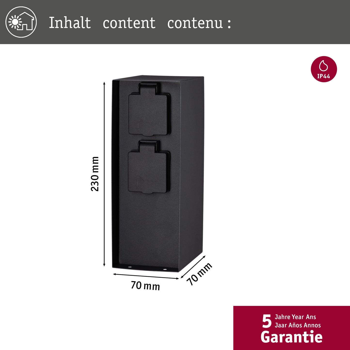 Paulmann Rio 94657 Outdoor Light Socket Column Double IP44 Square Max. 3,650 W Anthracite Power in Garden Metal Distributor