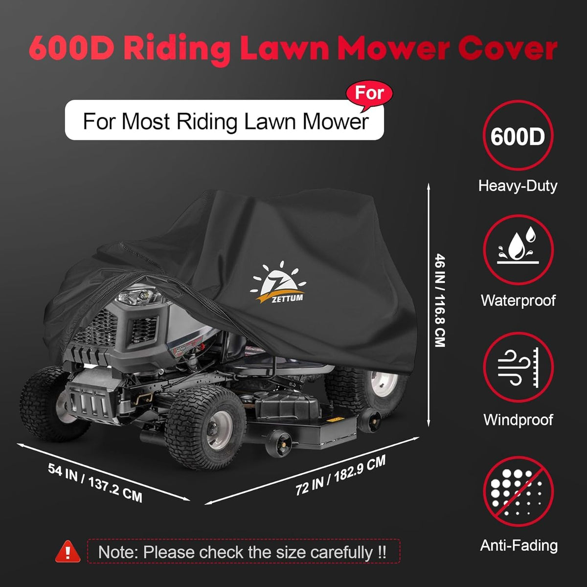 Zettum Riding Lawnmower Cover, 183 x 137 x 117 CM Lawnmower Storage Cover 600D PU Coating Ride on Mower Cover with Storage Bag Heavy Duty Lawn Mower