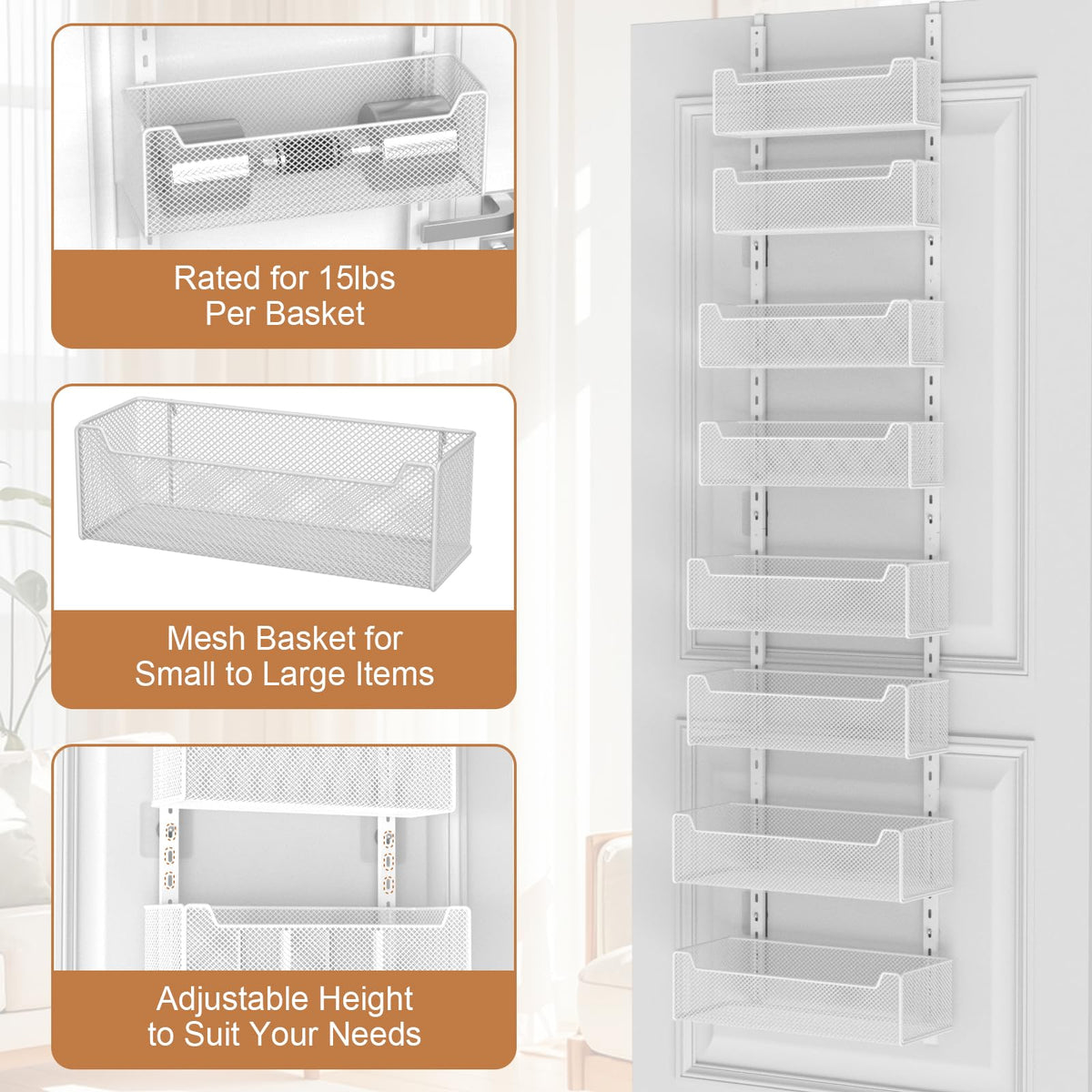 VyGrow Over The Door Storage, 8-tier Metal Door Organiser Hanging with Adjustable Baskets
