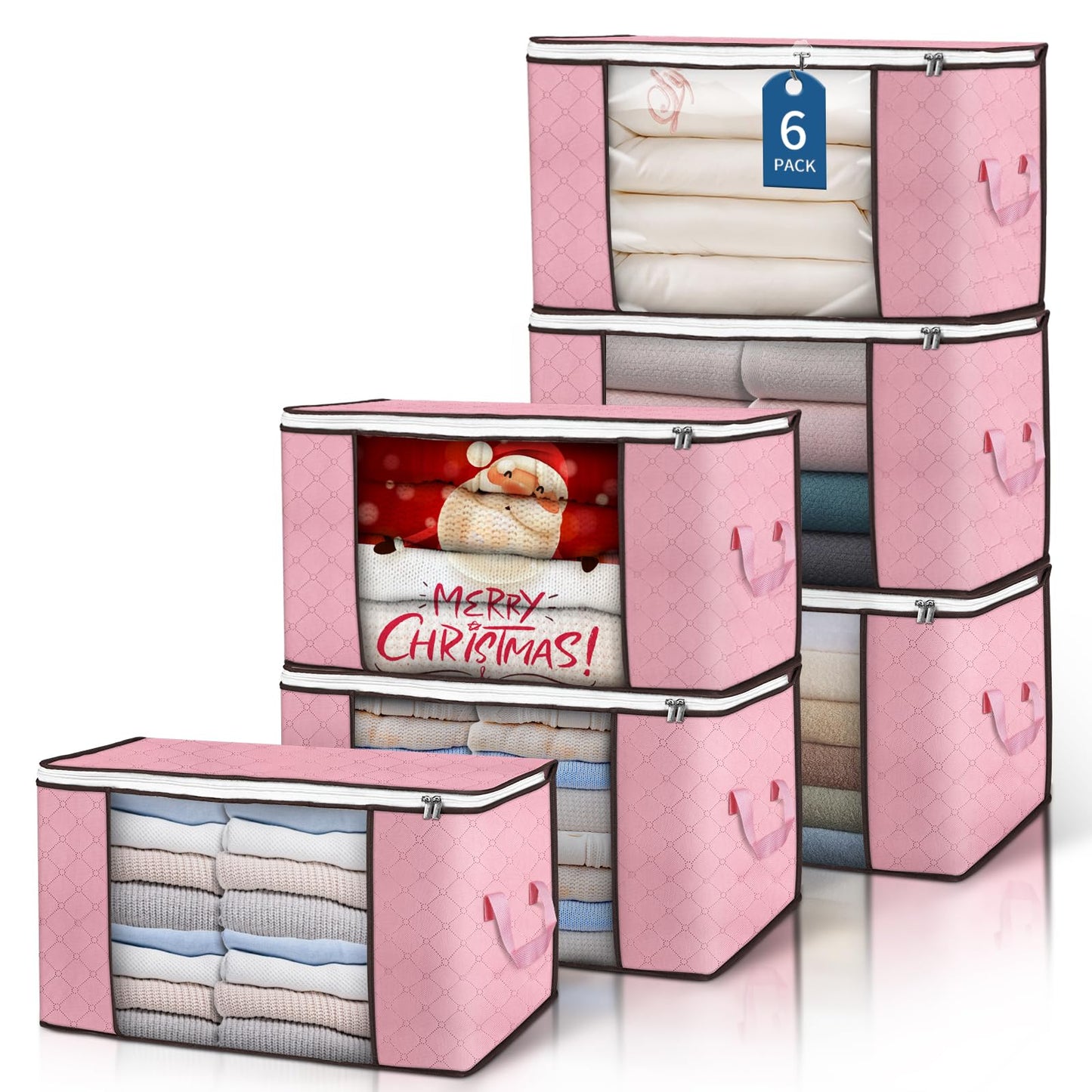 Budding Joy 90L Storage Bags, Large Clothes Storage Boxes with Zips Pink