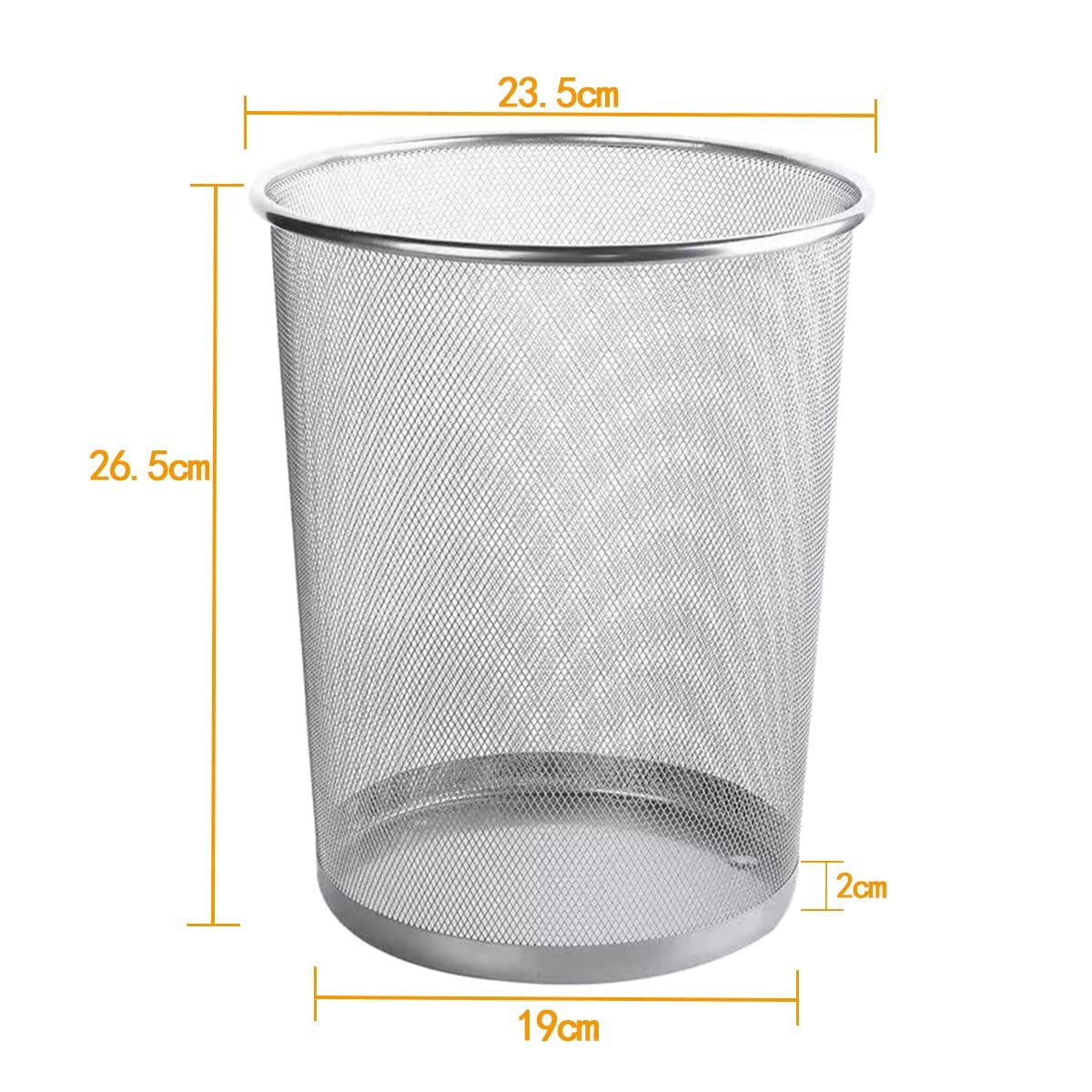 livexa 3 Pack Metal Mesh Waste Paper Bin 12 Litres Lightweight Mesh Wastebasket Waste Bin Silver Metal Rubbish Bin for Bedroom, Office, Bathroom