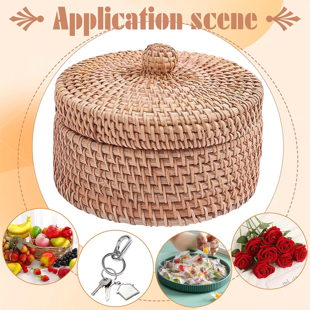 WADORN Round Rattan Storage Box with Lid, Handmade Woven Storage Basket Natural Multi-Purpose Wicker Rattan Basket Small Decorative Baskets Box for
