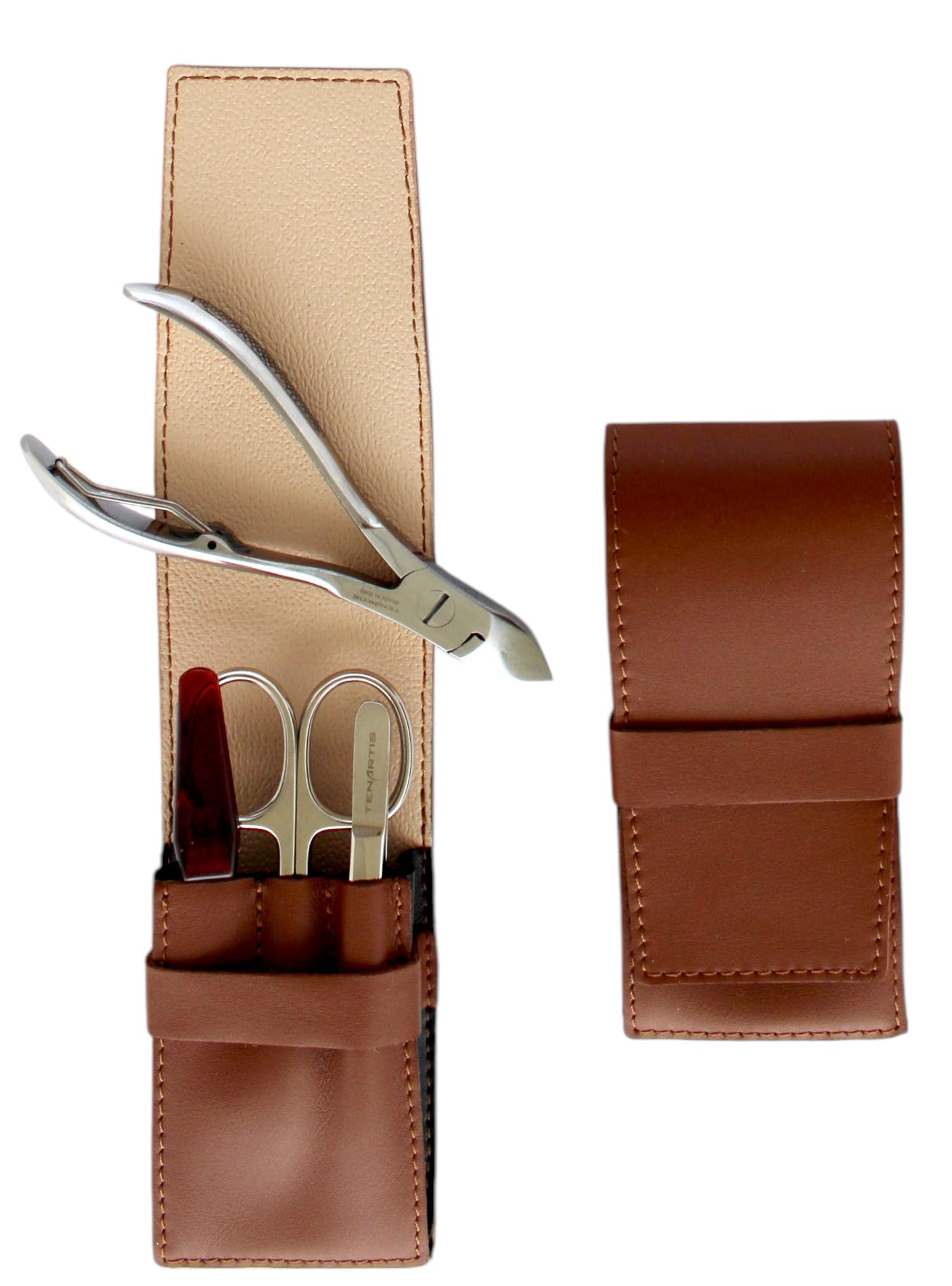 4-Piece Brown Genuine Leather Men's Manicure & Pedicure Set - Tenartis 369 Made in Italy
