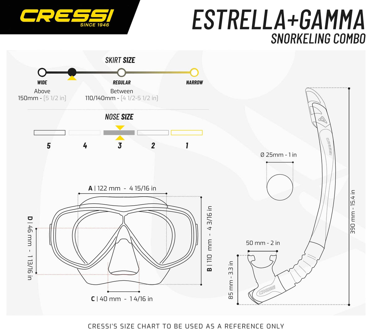 Cressi Estrella & Gamma Combo - Combo Set Mask Estrella + Snorkel Gamma for Snorkelling and Diving, Black/Black, One Size, Adult Unisex