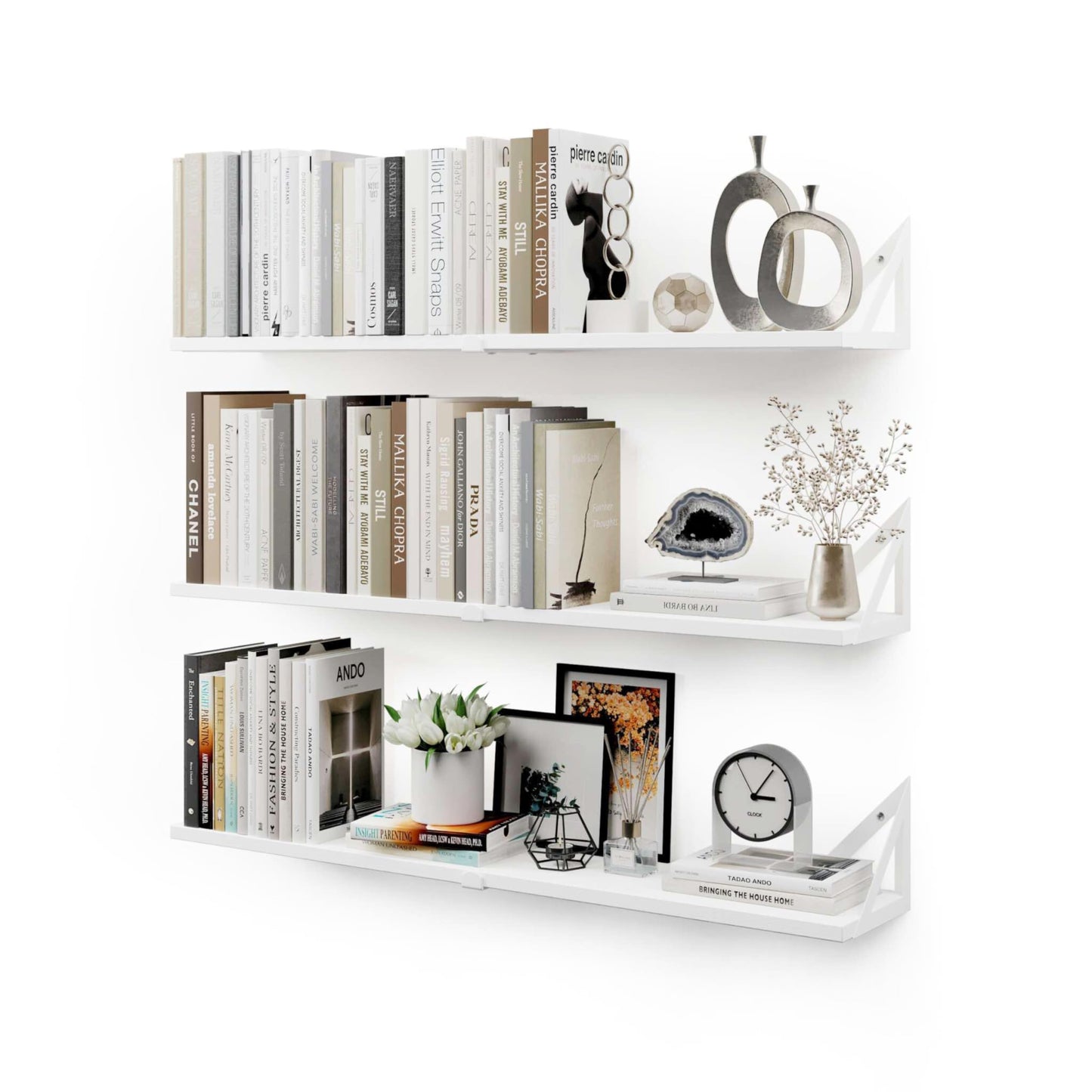 CASSA Wall Mounted Floating Book Shelves for Wall Set of 3, Shelf Bookshelf for Bedroom Living Room Office Bathroom Kitchen Rustic Wood with Metal