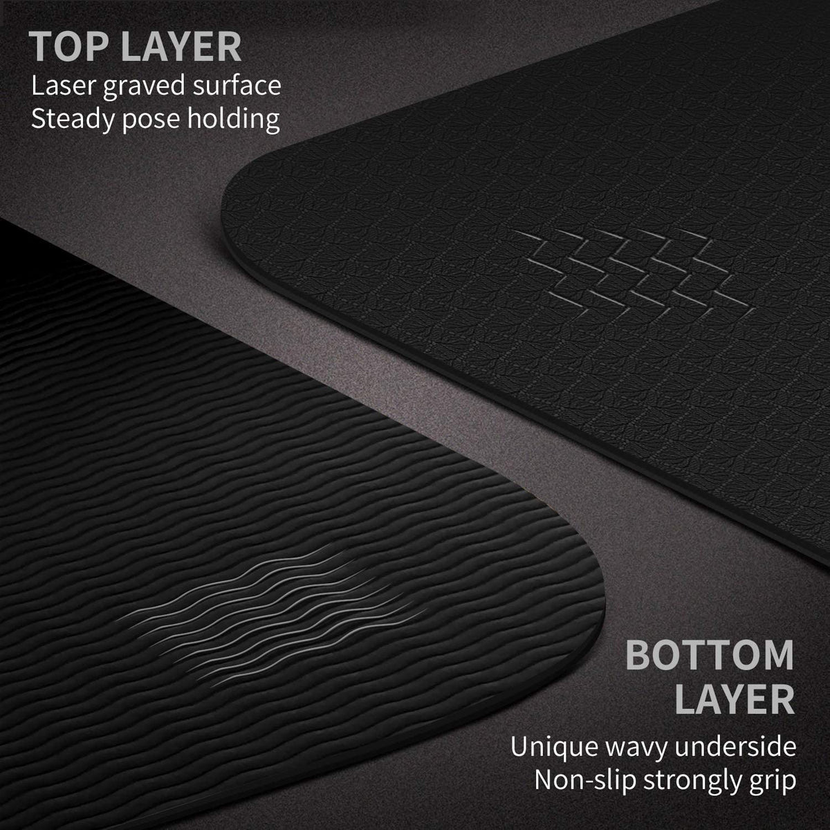 CAMBIVO Large Yoga Mat (213 x 81 x 0.6cm), Extra Long Wide Non Slip TPE Gym Mats with Carrying Strap for Exercise, Fitness, Workout, Pilates (Black)