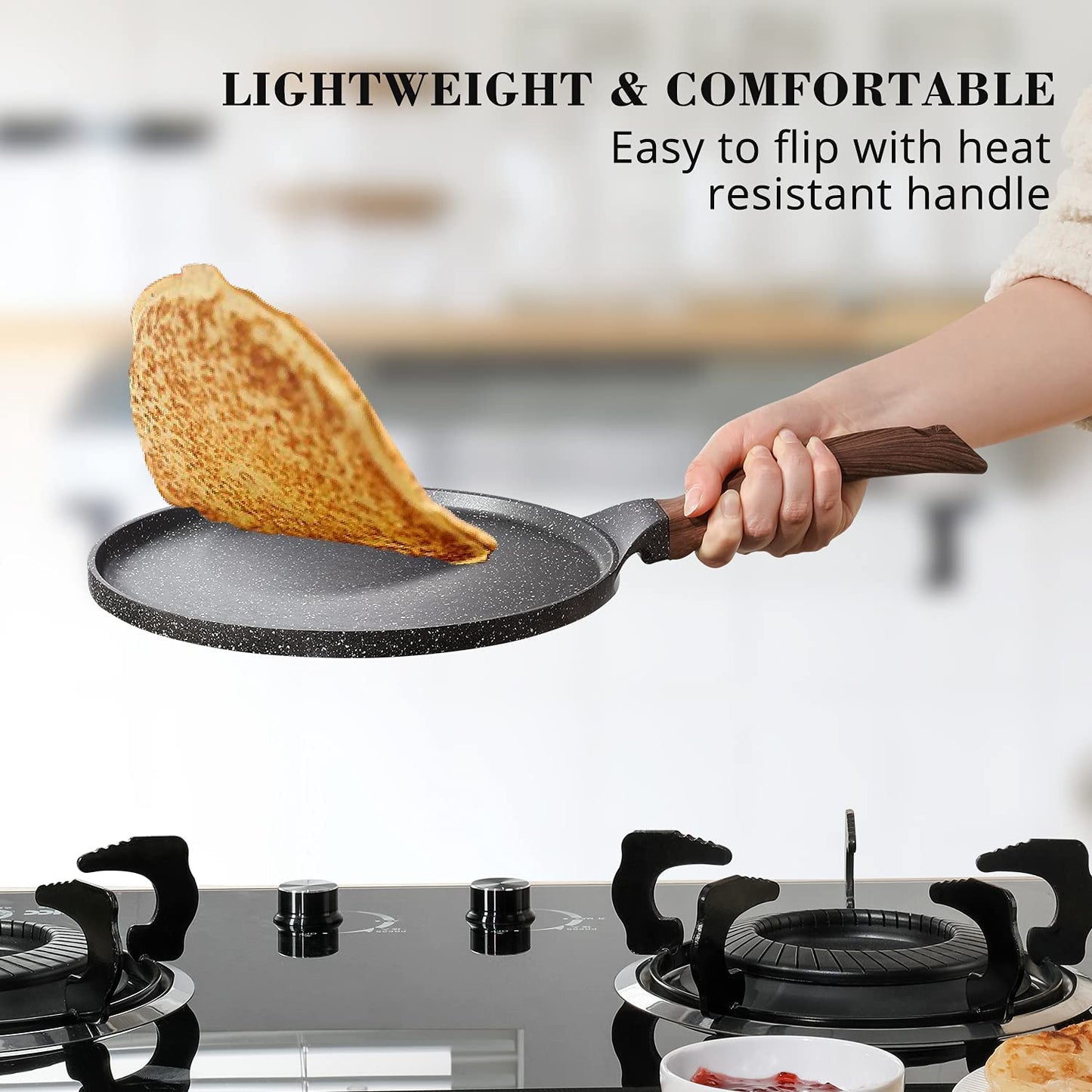 SENSARTE Nonstick Crepe Pan with Spreader, 30 cm Swiss Granite Coating Dosa Pan Pancake Flat Skillet Tawa Griddle with Stay-Cool Handle, Induction