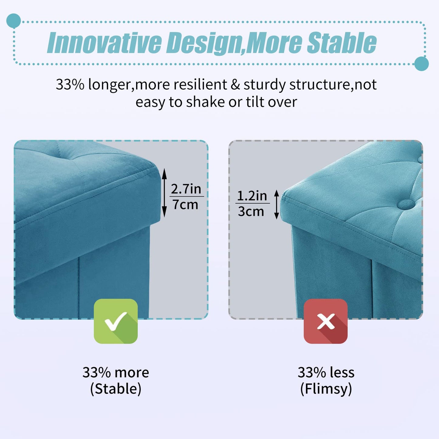 BRIAN & DANY Folding Storage Ottoman with Wood Legs, Velvet Footstools Cube for Living Room and Bedroom, 40x 40x 40 cm, Teal