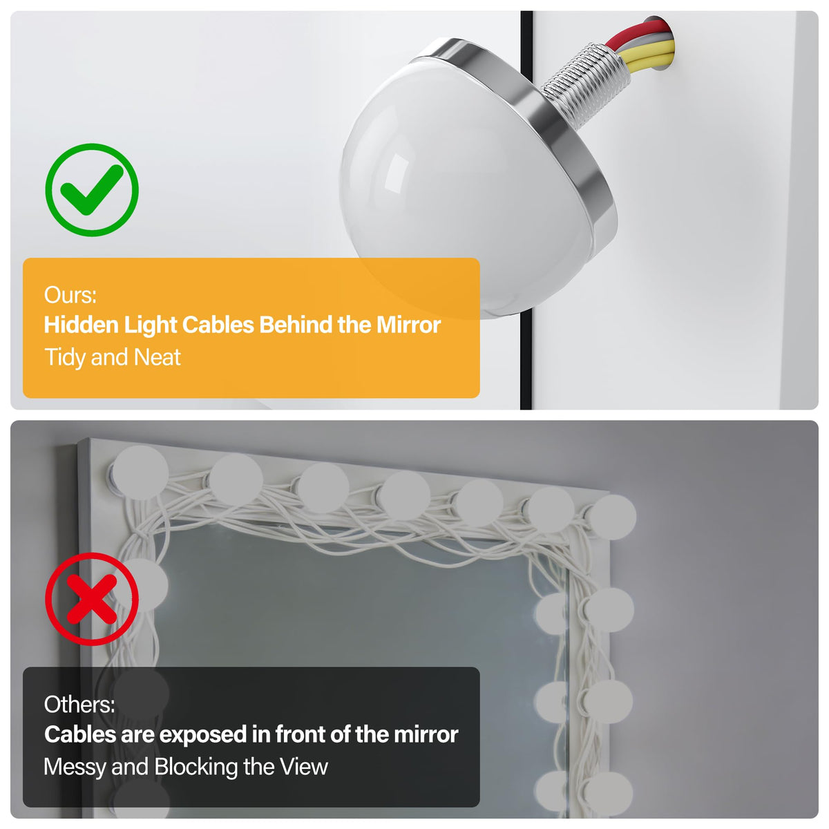 ELEGANT White Dressing Table Set with Hollywood LED Mirror, 80×40×140cm