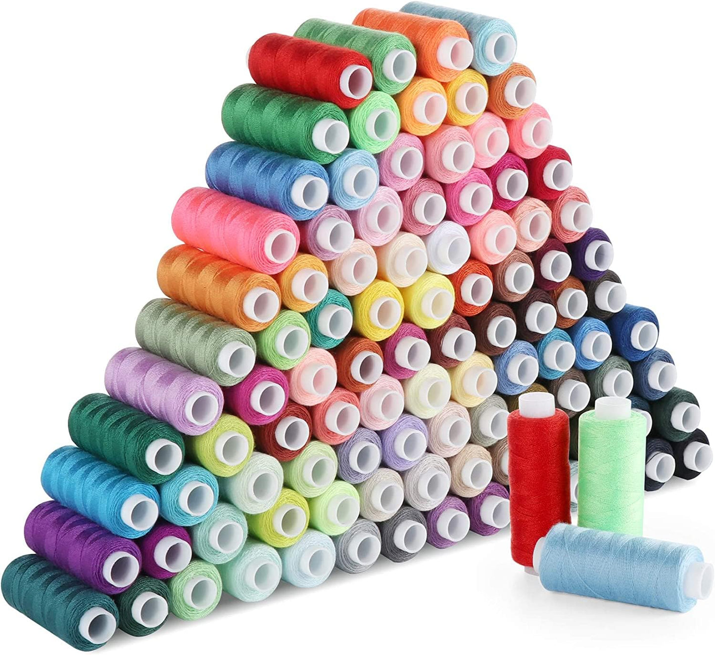 ilauke Sewing Thread Set 100 Colour Polyester Thread Kit with 10 Sewing Needles, 2 Needle Threader, Yarn Scissors, Stripper and Pearl Needle for Hand