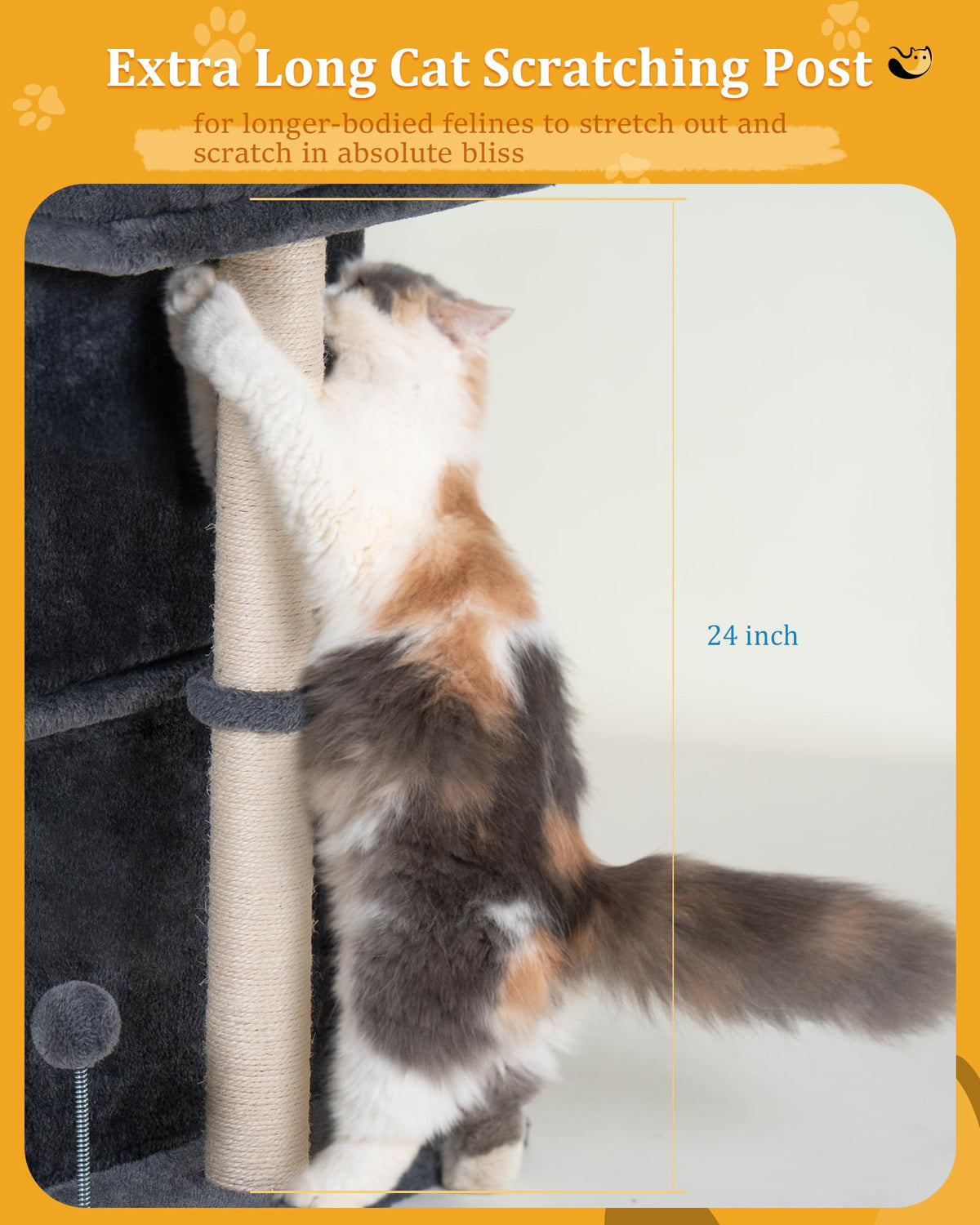 Aechonow 61cm Cat Tree Tower For Large Adult Cats, 48 * 40cm Big Window Perch Bed, 2 Cat Condos House for Indoor Kittens, Natural Sisal Scratching