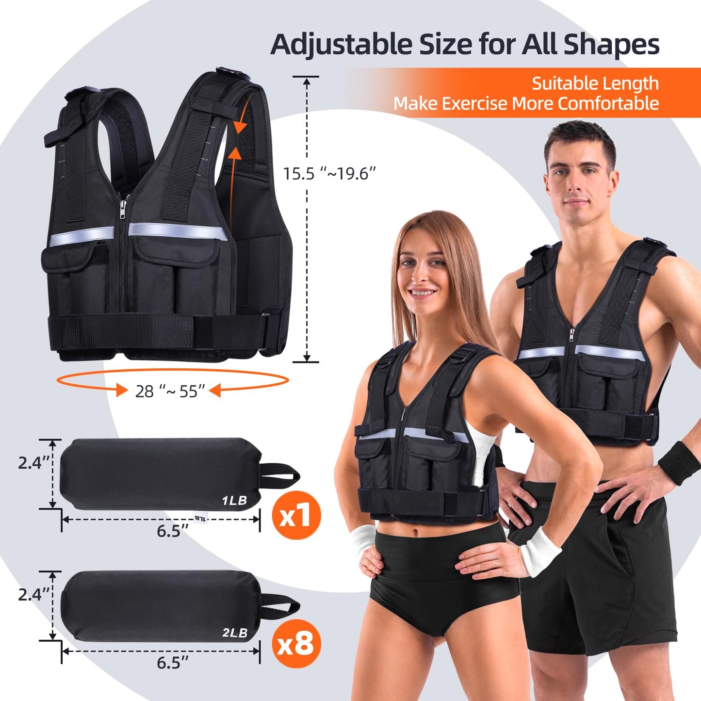 Sportneer Adjustable Weight Vest 0.9kg to 8kg, 9-in-1 Quickly Adjustable Running Vest for Men and Women, Strength Training, Calisthenics and Gym,