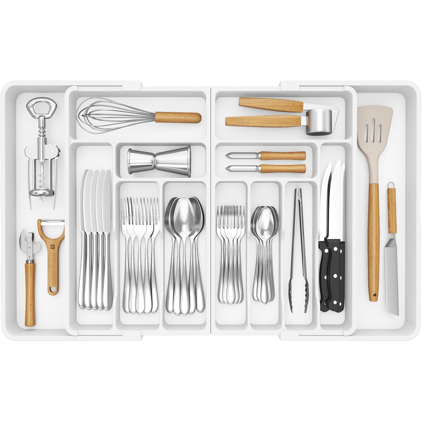 Lifewit Extra Large Cutlery Drawer Organiser, Expandable to 36 Inches Utensil Tray for Kitchen, Adjustable Silverware and Flatware Holder, Compact