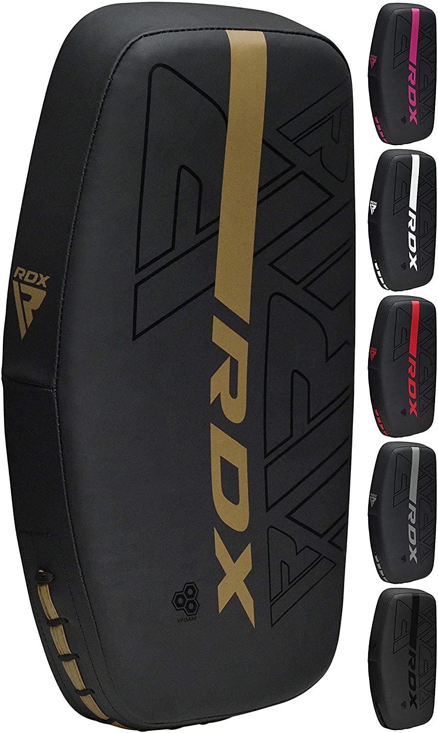 RDX Thai Pads Curved Kickboxing Muay Thai with Solid Handle Grip, Maya Hide Leather KARA Strike Shield for Knees Elbows Kicks Punches, Coaching