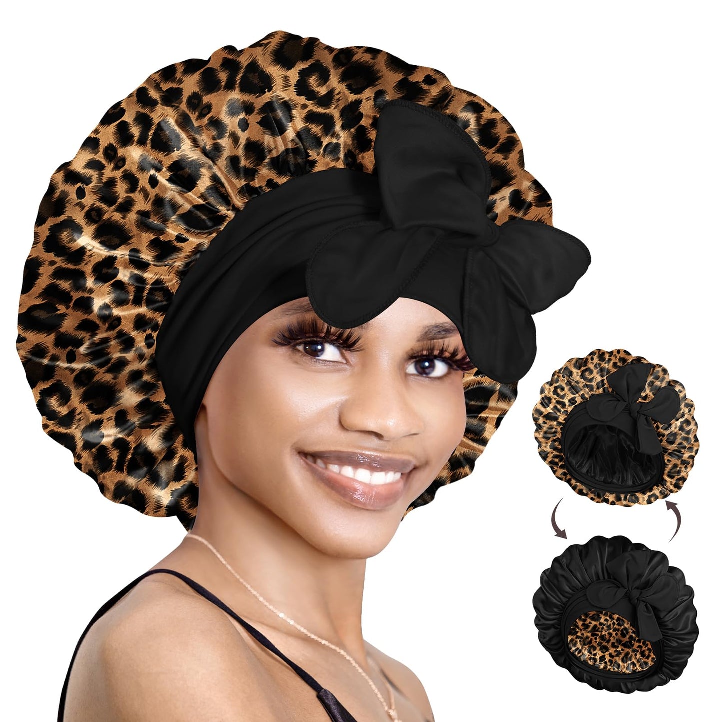 BONNET QUEEN Silk Bonnet Reversible for Sleeping for Curly Hair, Double Layer Sided Satin Bonnet for Women & Men, Adjustable Silk Scarf Night Cap with
