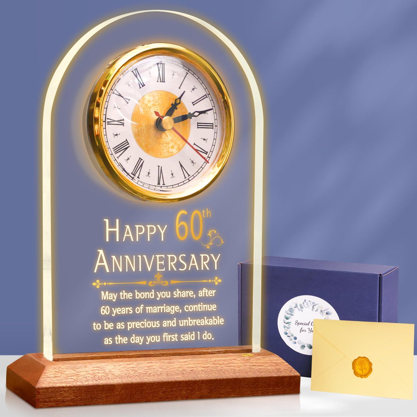 OkiyiD 60th Anniversary Wedding Gift, Anniversary Quartz Clock, Desk Table Clock, 60 Years of Marriage, Diamond Wedding for Couple, Parents,