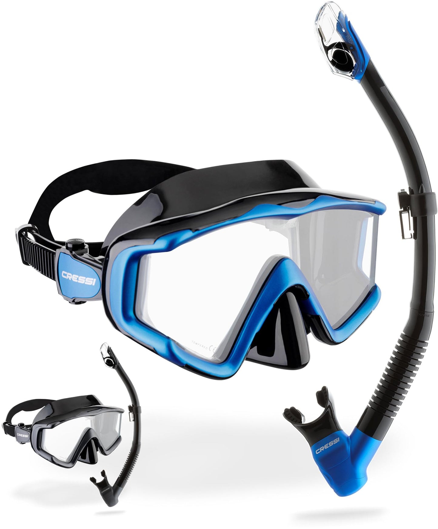 CRESSI Liberty Triside & Epsilon Dry Black/Sapphire - Unisex Liberty Triside Mask and Epsilon Dry Snorkel, Ideal for Snorkelling and Diving,