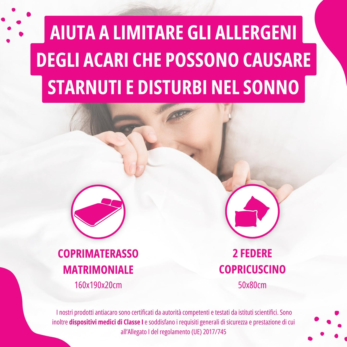 Allergosystem Anti-Dust Mite Sleeping Set Consisting of Mattress Cover with Zip for Double Bed, 160 x 190 x 20 cm and 2 Pillowcases, 50 x 80 cm
