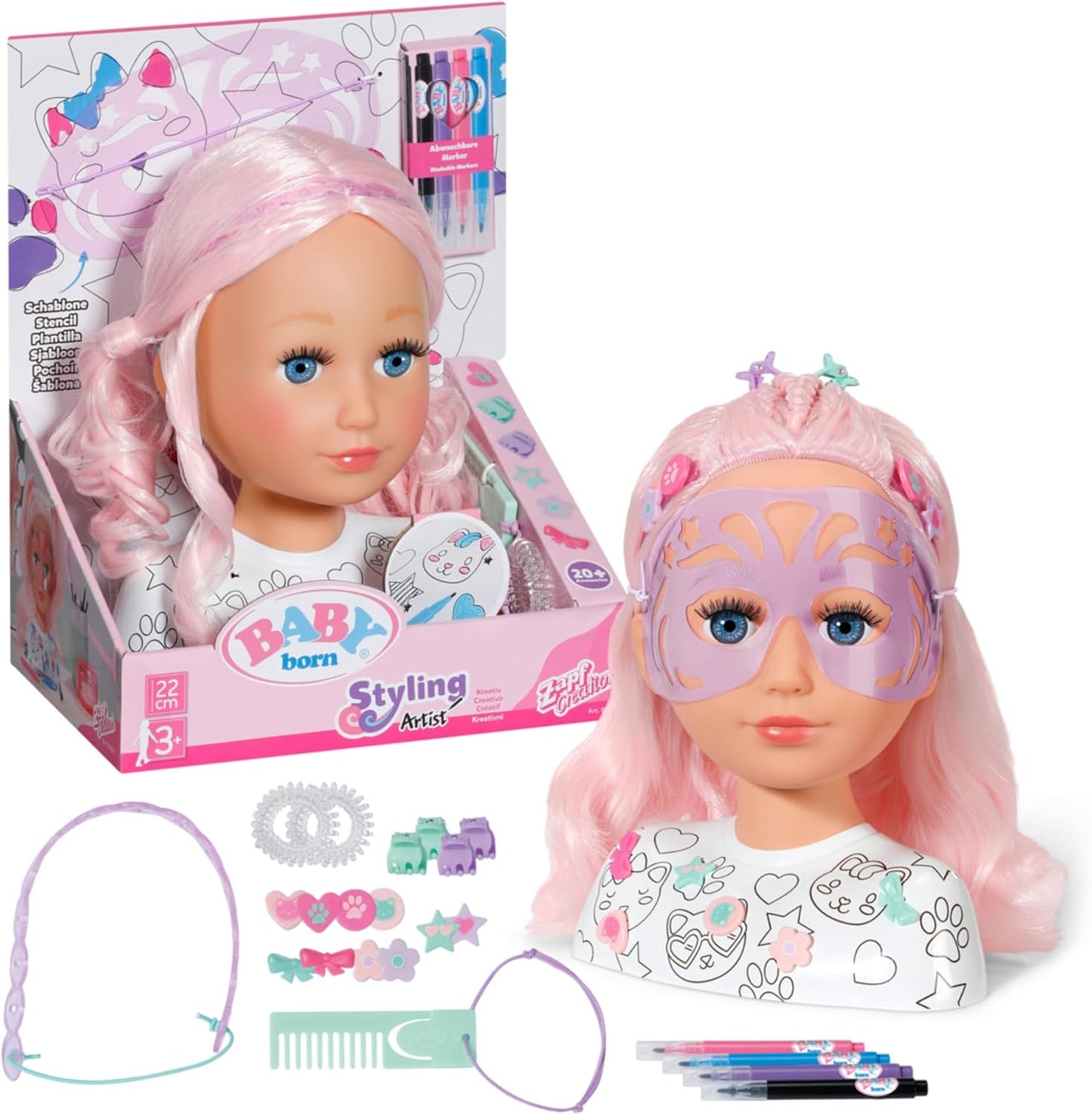 BABY born Styling Head Artist, Hairdressing Head for Styling, New but missing pens, scruffy original box