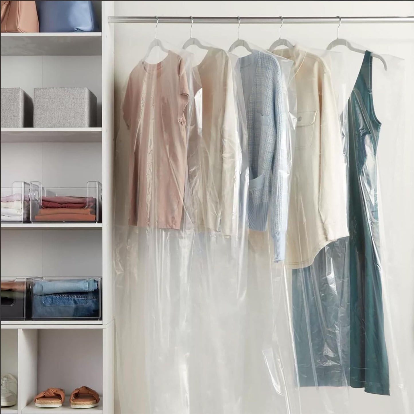100 Pack Clear Plastic Clothing Bags Covers, Dustproof Garment Bags for Hanging Clothes